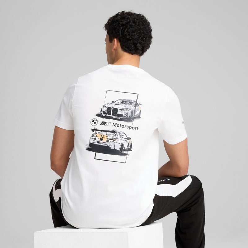 PUMA BMW M Motorsport Car Graphic Mens White T-Shirt 2 - Image 2